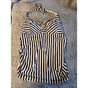 Beach Bump by Motherhood Maternity L Large Tankini Swim Top Black White Stripes
